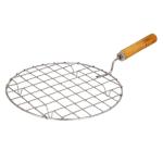Kitchen Round Stainless Steel Roaster Jali, Barbecue Grill with Wooden Handle