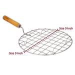 Kitchen Round Stainless Steel Roaster Jali, Barbecue Grill with Wooden Handle